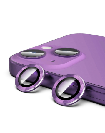 Buy the metal ring with HD tempered glass for iPhone 14 or 14 Plus in purple.