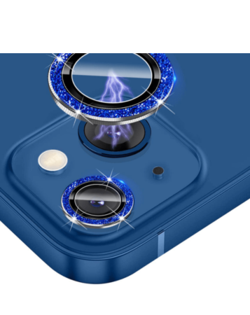 Glitter Diamond Camera Lens with HD Tempered Glass for iPhone 14 / 14 Plus (BLUE)