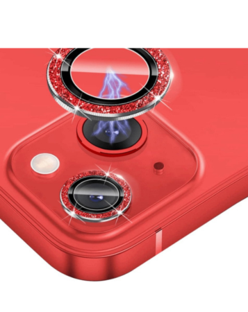 Glitter Diamond Camera Lens with HD Tempered Glass for iPhone 14 / 14 Plus (RED)