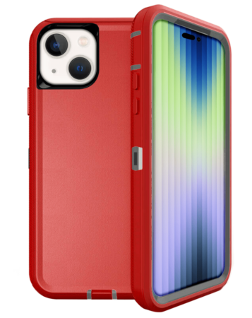 Heavy Duty Case for iPhone 14 Plus / 15 Plus (RED & GRAY) (Only Ground Shipping)