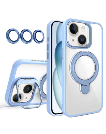 Magnetic Clear Case with 2 Kickstand & Camera Lens - LIGHT BLUE for 13 / 14 / 16e / 17e (Only Ground Shipping)