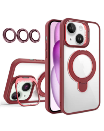 Magnetic Clear Case with 2 Kickstand & Camera Lens - WINE RED for 13 / 14 / 16e / 17e (Only Ground Shipping)