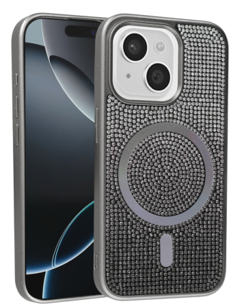Thin Wireless Charging Bling Diamond Crystal Case - BLACK for iPhone 13 / 14 (Only Ground Shipping)