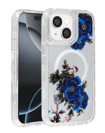 Flower Design Transparent Case with Wireless Charger - Style 2 for iPhone 13 / 14 (Only Ground Shipping)