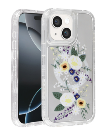 Flower Design Transparent Case with Wireless Charger - Style 3 for iPhone 13 / 14 (Only Ground Shipping)