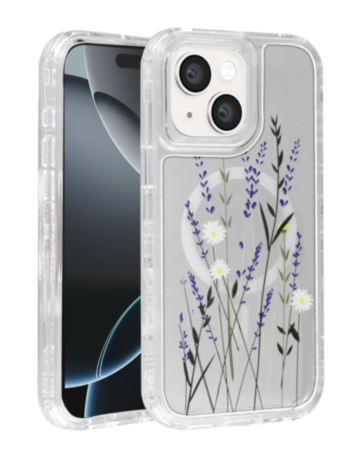 Flower Design Transparent Case with Wireless Charger - Style 4 for iPhone 13 / 14 (Only Ground Shipping)