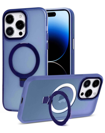 Carbon Wireless Charging Case with Ring Stand - DARK BLUE for iPhone 14 Pro Max (Only Ground Shipping)