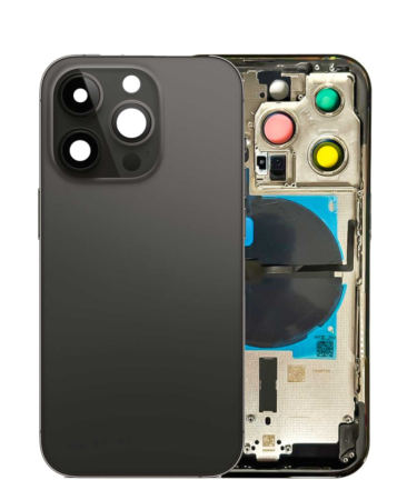 Buy the back housing frame with small components pre-installed for iPhone 14 Pro in Space Black, US version, no logo.