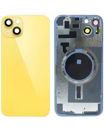 Stock up on the back glass with frame and MagSafe magnet for the iPhone 14 Plus — in Yellow, no logo.

