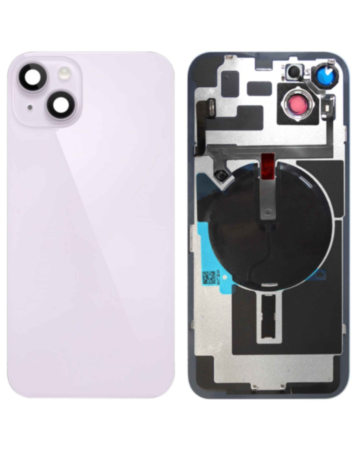 Order the back glass with frame, wireless NFC charging flex, and MagSafe magnet for the iPhone 14 Plus — in Purple, OEM pull A grade.