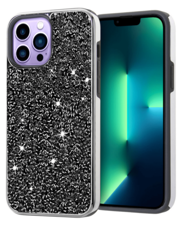 Bling Diamond Dual Layer Protection Case - BLACK for iPhone 14 Pro (Only Ground Shipping)