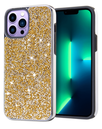 Bling Diamond Dual Layer Protection Case - GOLD for iPhone 14 Pro (Only Ground Shipping)