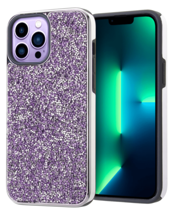 Bling Diamond Dual Layer Protection Case - PURPLE for iPhone 14 Pro (Only Ground Shipping)