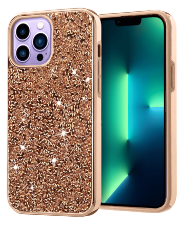 Bling Diamond Dual Layer Protection Case - ROSE GOLD for iPhone 14 Pro (Only Ground Shipping)