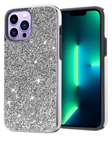 Bling Diamond Dual Layer Protection Case - SILVER for iPhone 14 Pro (Only Ground Shipping)