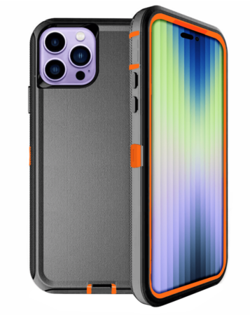 Heavy Duty Case for iPhone 14 Pro Max (BLACK & ORANGE) (Only Ground Shipping)