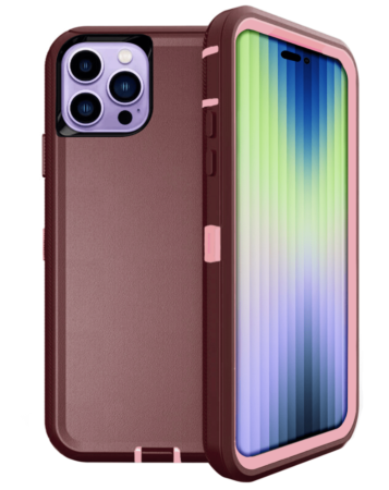 Heavy Duty Case for iPhone 14 Pro (MAROON & PINK) (Only Ground Shipping)