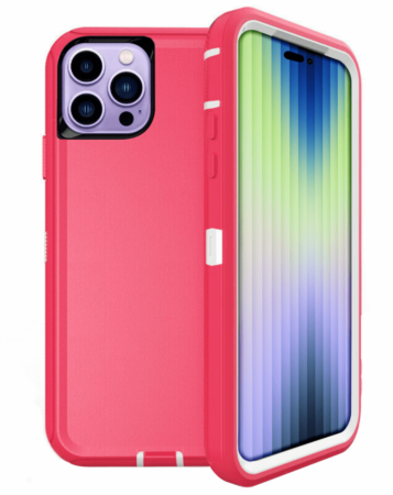 Heavy Duty Case for iPhone 14 Pro Max (HOT PINK & WHITE) (Only Ground Shipping)