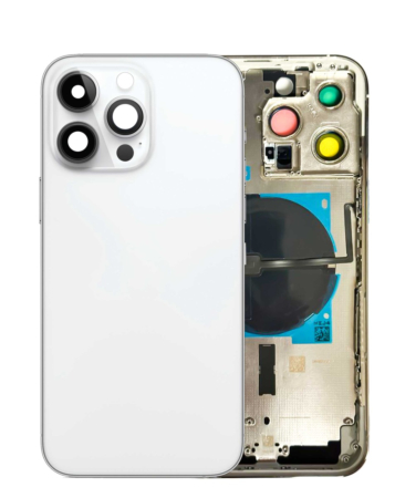 Buy the Back Housing Frame with Small Components Pre-Installed for iPhone 14 Pro Max, no logo, US version, in Silver.
