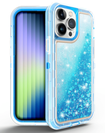 Protective Glitter Liquid Bumper Case - BLUE for iPhone 14 Pro (Only Ground Shipping)