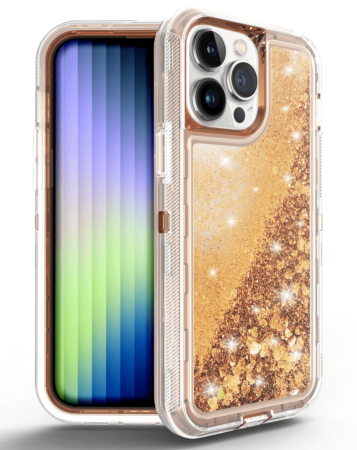 Protective Glitter Liquid Bumper Case - ROSE GOLD for iPhone 14 Pro (Only Ground Shipping)