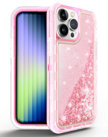 Protective Glitter Liquid Bumper Case - PINK for iPhone 14 Pro (Only Ground Shipping)