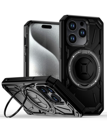 Full-Body Rugged Shockproof Case with Built-in Ring Holder - BLACK for iPhone 14 Pro Max (Only Ground Shipping)