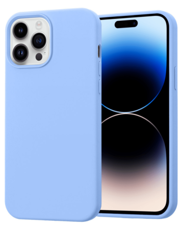 Soft Solid Silicone Case (Full Buttom Cover) - LIGHT BLUE for iPhone 14 Pro Max (Only Ground Shipping)