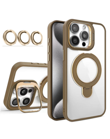 Magnetic Clear Case with 2 Kickstand & Camera Lens - DESERT TITANIUM for iPhone 14 Pro Max (Only Ground Shipping)