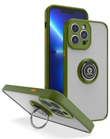 Hard PC Rear / Soft TPU Colorful Border Case with I-ring Holder - GREEN for iPhone 14 Pro (Only Ground Shipping)