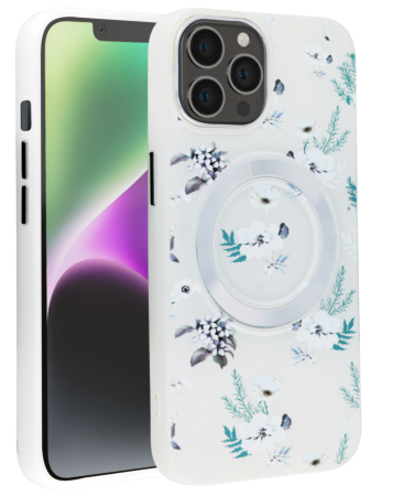 Flower Design Wireless Charging Case - WHITE for iPhone 14 Pro Max (Only Ground Shipping)