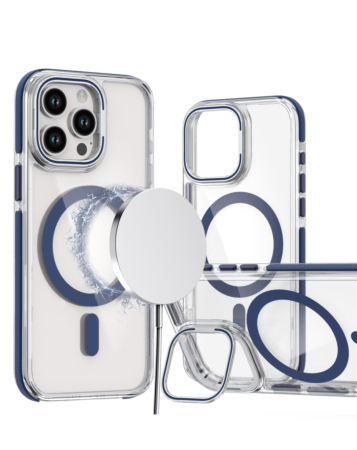 Thin Magnetic Clear Case with Camera Stand Kickstand - BLUE for iPhone 14 Pro Max (Only Ground Shipping)