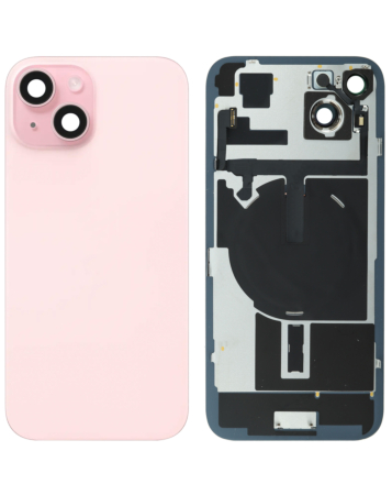Order the Back Glass with Frame and Wireless NFC Charging Flex and MagSafe Magnet for iPhone 15 in pink, without the logo.

