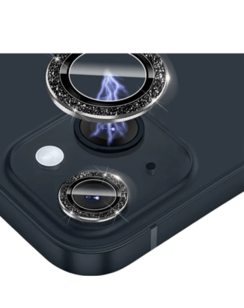 Glitter Diamond Camera Lens with HD Tempered Glass for iPhone 15 / 15 Plus (BLACK)