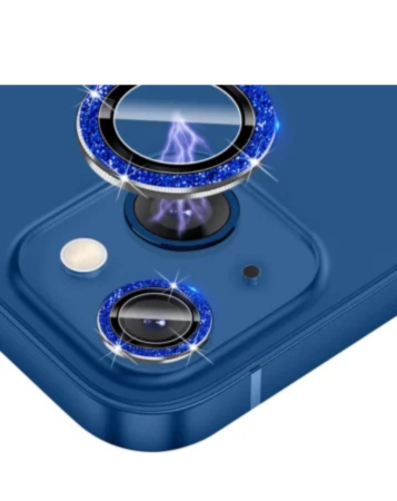 Glitter Diamond Camera Lens with HD Tempered Glass for iPhone 15 / 15 Plus (BLUE)
