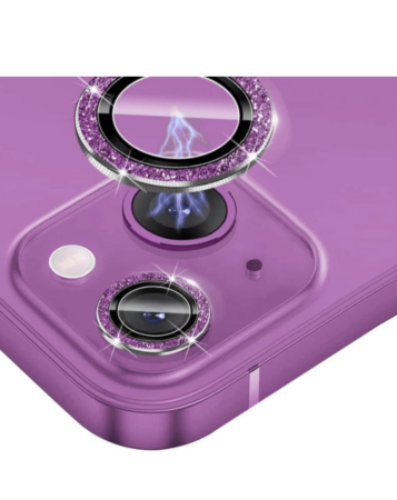 Glitter Diamond Camera Lens with HD Tempered Glass for iPhone 15 / 15 Plus (PURPLE)