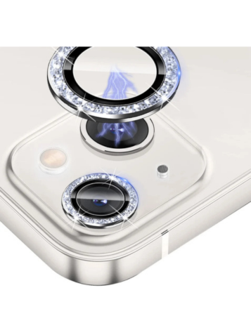 Glitter Diamond Camera Lens with HD Tempered Glass for iPhone 15 / 15 Plus (WHITE)