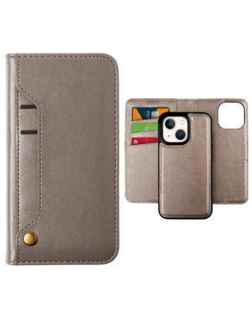 iPhone 14 Plus / 15 Plus Genuine Leather Magnetic Wallet Case with Credit Card Slot - GRAY (Only Ground Shipping)