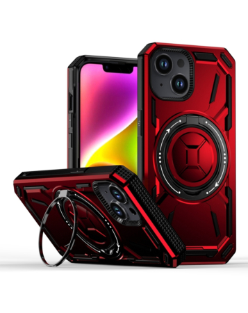 Full-Body Rugged Shockproof Case with Built-in Ring Holder - RED for iPhone 15 (Only Ground Shipping)