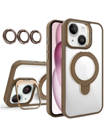 Magnetic Clear Case with 2 Kickstand & Camera Lens - DESERT TITANIUM for iPhone 15 (Only Ground Shipping)