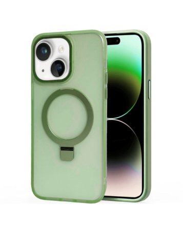 Carbon Wireless Charging Case with Ring Stand - GREEN for iPhone 15 (Only Ground Shipping)