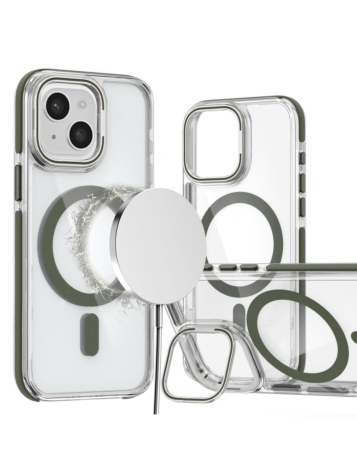 Thin Magnetic Clear Case with Camera Stand Kickstand - GRAY for iPhone 15 (Only Ground Shipping)
