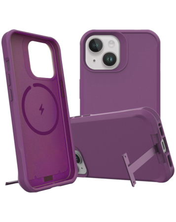 Wireless Charger Silicone Case with Metal Kickstand - PURPLE for iPhone 15 Pro (Only Ground Shipping)