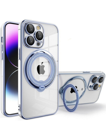 Magnetic Clear Cases with Magsafe Ring Stand - BLUE for iPhone 15 Pro (Only Ground Shipping)