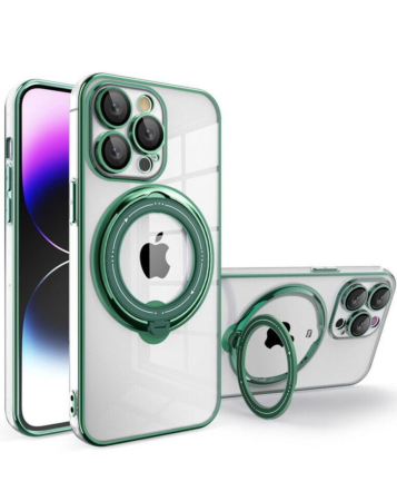 Magnetic Clear Cases with Magsafe Ring Stand - GREEN for iPhone 15 Pro (Only Ground Shipping)
