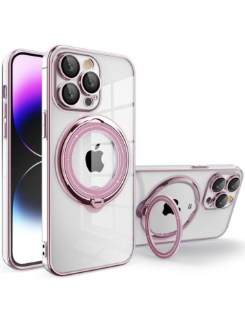 Magnetic Clear Cases with Magsafe Ring Stand - PINK for iPhone 15 Pro (Only Ground Shipping)