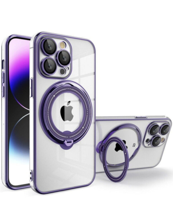 Magnetic Clear Cases with Magsafe Ring Stand - PURPLE for iPhone 15 Pro (Only Ground Shipping)