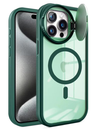 Round Camshield TPU Hybrid Case with Wireless Charger - GREEN for iPhone 15 Pro (Only Ground Shipping)