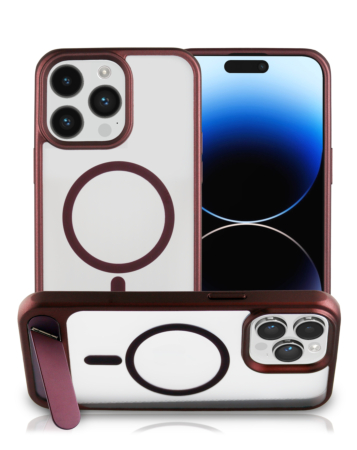 Magsafe Case with Metal Stander - WINE RED for iPhone 15 Pro (Only Ground Shipping)