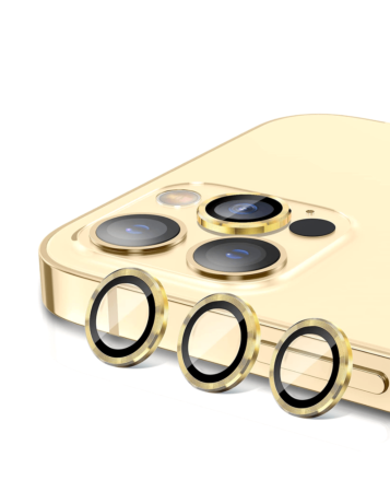 Order the metal ring with HD tempered glass for iPhone 15 Pro and 15 Pro Max in gold.